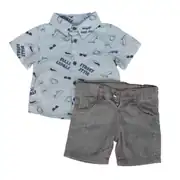 Erkek Çocuk Yeşil Gri Gözlük Kaykay Baskılı Gömlekli Şortlu 2'li Takım 1