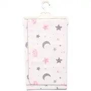 Unisex Beyaz Pembe Biyeli Bulut Ay Yıldız Desenli Pazen Battaniye 2