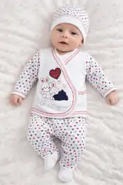 Chery Kalpli Tavşan Laci Kırmızı 5 li Bebek Hastane Çıkış Seti 1
