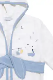 Erkek Bebek Beyaz Mavi Tavşan Desenli Havlu Bornoz Set 4