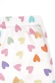 Kız Çocuk Ekru Pembe Renkli Kalpli Desenli Çıtçıtlı Pijama Takımı 6
