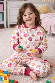 Kız Çoçuk Fuşya Biyeli Pembe Donut Desenli Uyku Tulumu 1