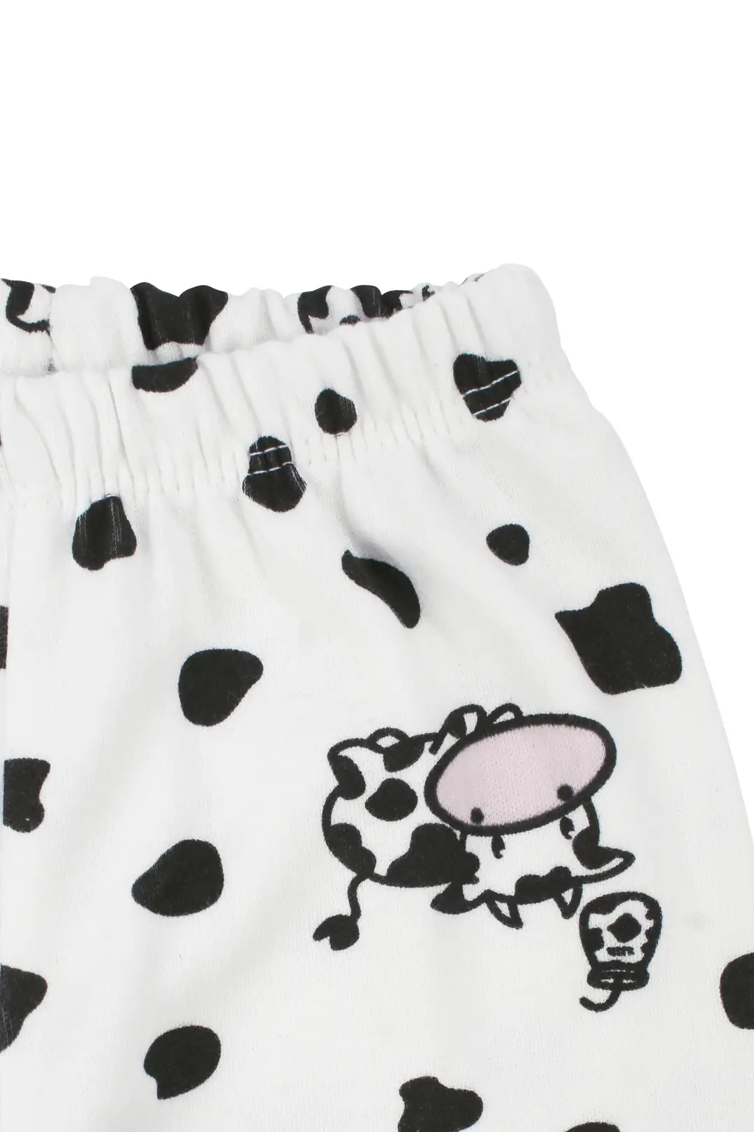 Unisex Ekru Siyah İnek Desenli Kruvaze Yaka Pijama Takımı 5