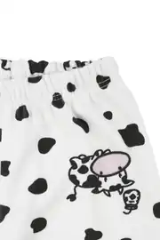 Unisex Ekru Siyah İnek Desenli Kruvaze Yaka Pijama Takımı 5