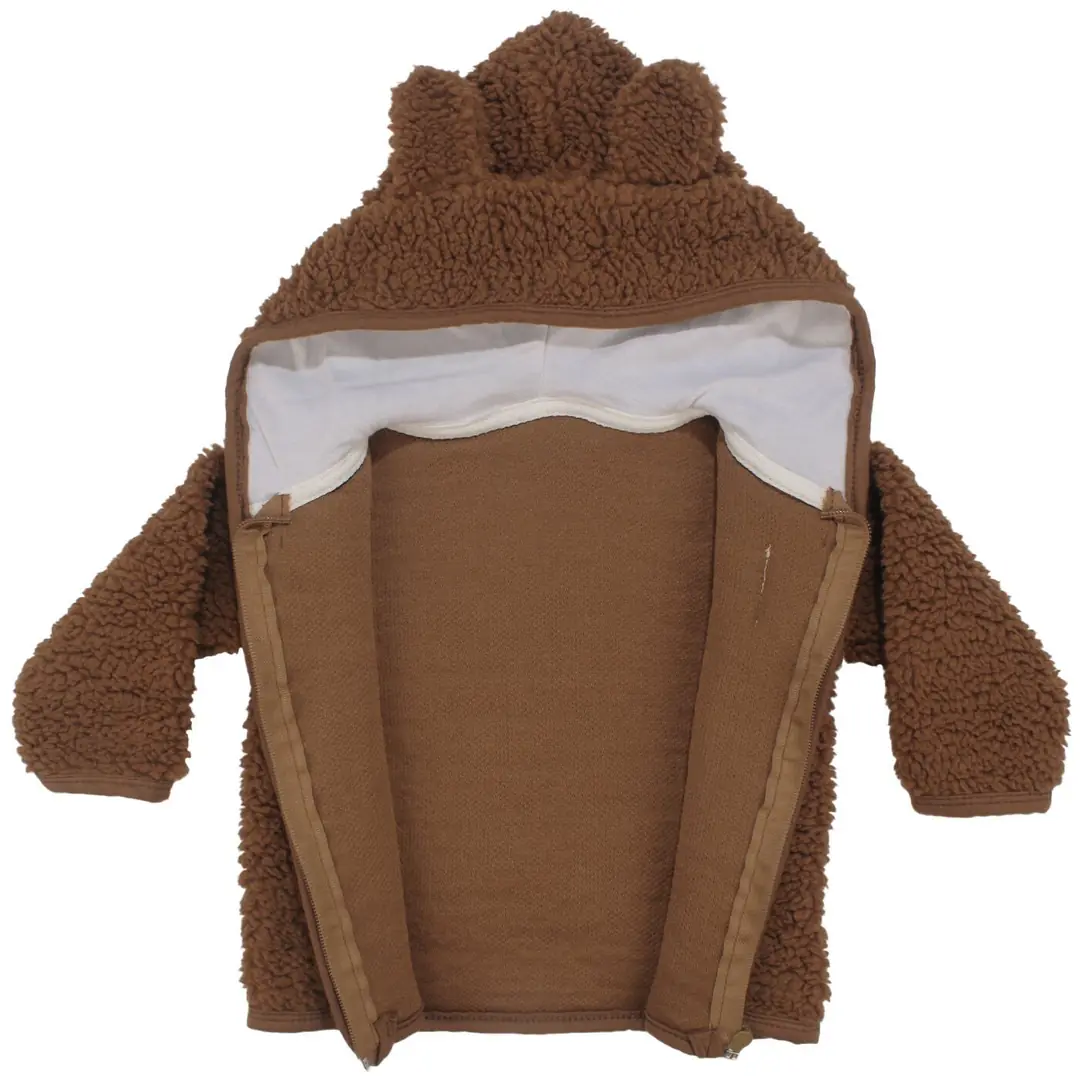 Unisex Kahve Peluş Kulaklı Kapşonlu Hırkalı 2'li Takım 3