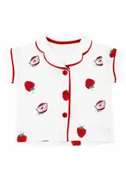 Kız Bebek Beyaz Kırmızı Çilek Baskılı Müslin Şortlu Pijama Takımı 3