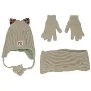 Kız Çocuk Haki Leopar Kulaklı Lovers Yazılı Atkı Bere Takımı 4-8 Yaş 1