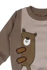 Erkek Bebek Füme Ayıcık Baskılı 2'li Takım 3