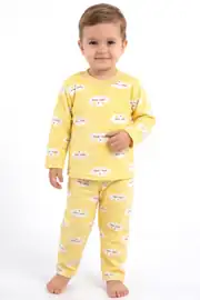 Bulut Desenli Alt Üst Sarı 2'li Pijama Takım 1