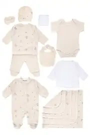Unisex Bej Koala Desenli Organik 10 Parça Hastane Çıkış Seti 2