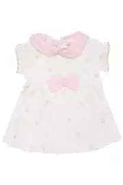 Kız Bebek Ekru Pembe Fistolu Bebe Yaka Puanlı Elbise 2