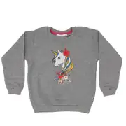 Kız Çocuk Gri Unicorn Desenli Tek Üst Sweat 1