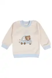 Erkek Bebek Mavi Yeşil Ayıcık Baskılı Pijama Takımı 2