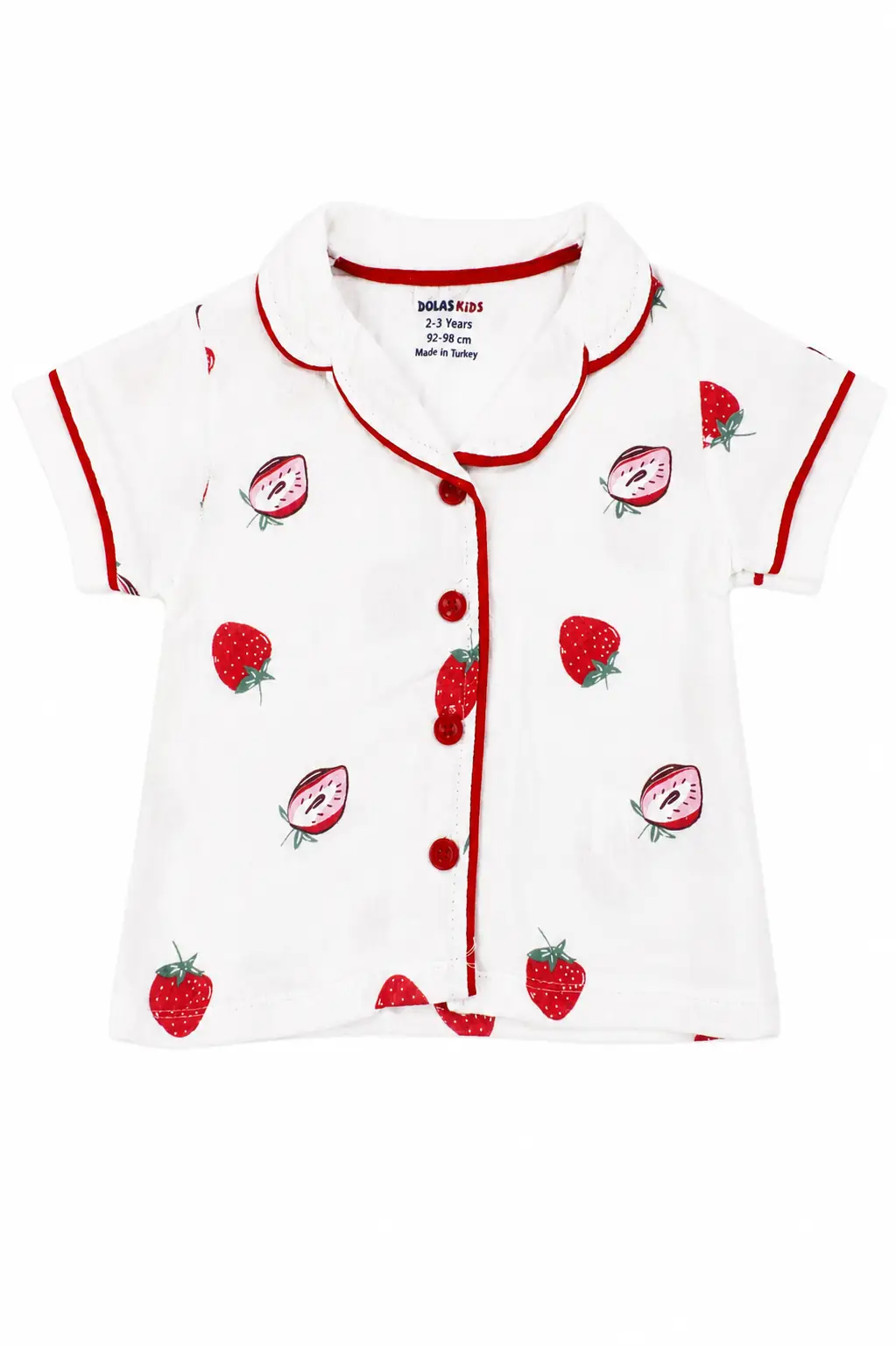Kız Bebek Beyaz Kırmızı Çilek Baskılı Müslin Pijama Takımı 3