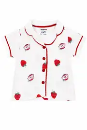 Kız Bebek Beyaz Kırmızı Çilek Baskılı Müslin Pijama Takımı 3