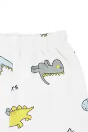 Unisex Ekru Renkli Dinazor Desenli Kruvaze Yaka Pijama Takımı 7
