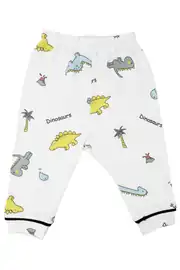 Unisex Ekru Renkli Dinazor Desenli Kruvaze Yaka Pijama Takımı 6