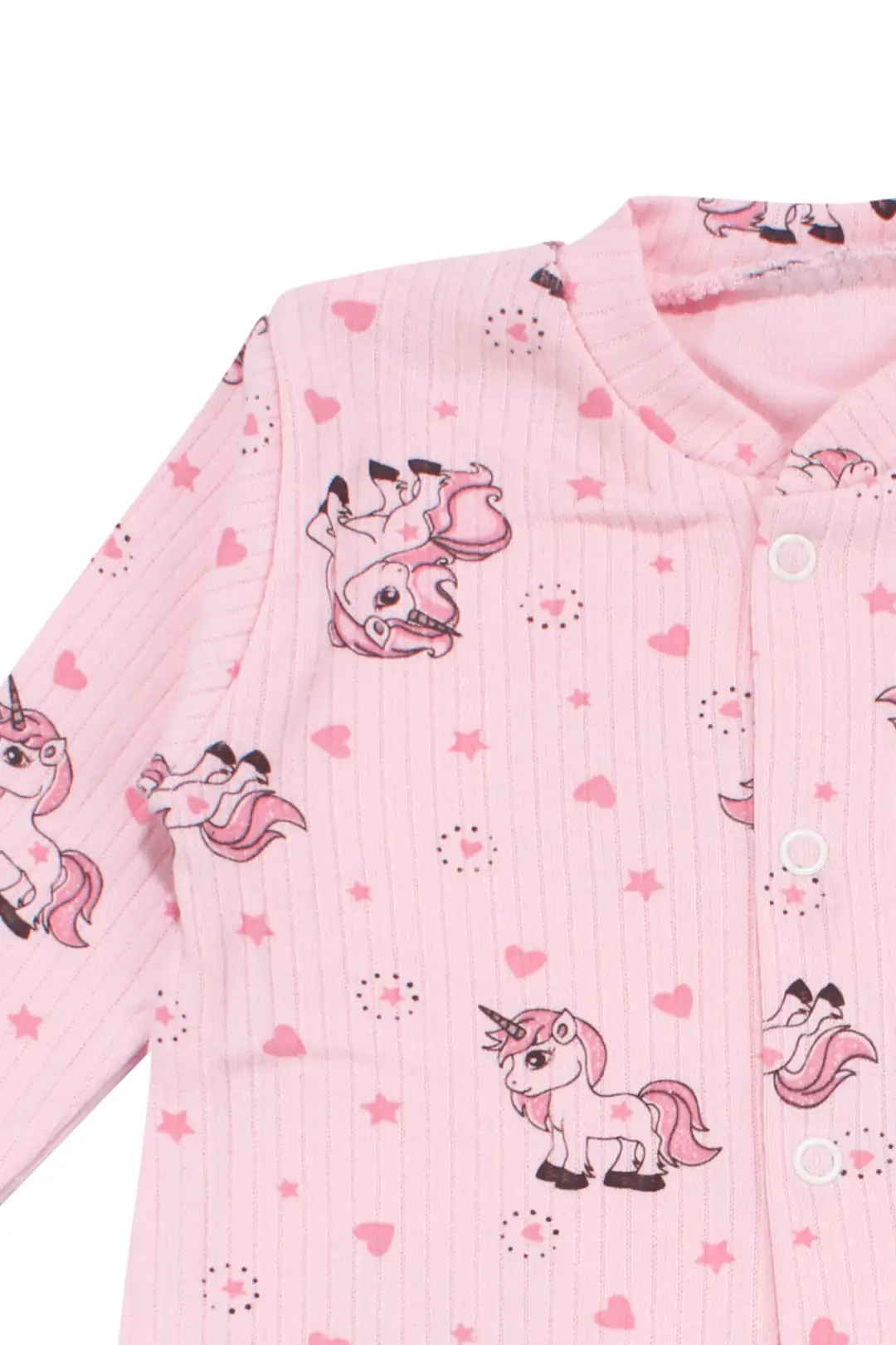 Kız Bebek Pembe Unicorn Desenli Çıtçıtlı Manşetli Tulum 3