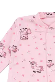 Kız Bebek Pembe Unicorn Desenli Çıtçıtlı Manşetli Tulum 3