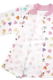 Kız Çocuk Ekru Pembe Renkli Kalpli Desenli Çıtçıtlı Pijama Takımı 4
