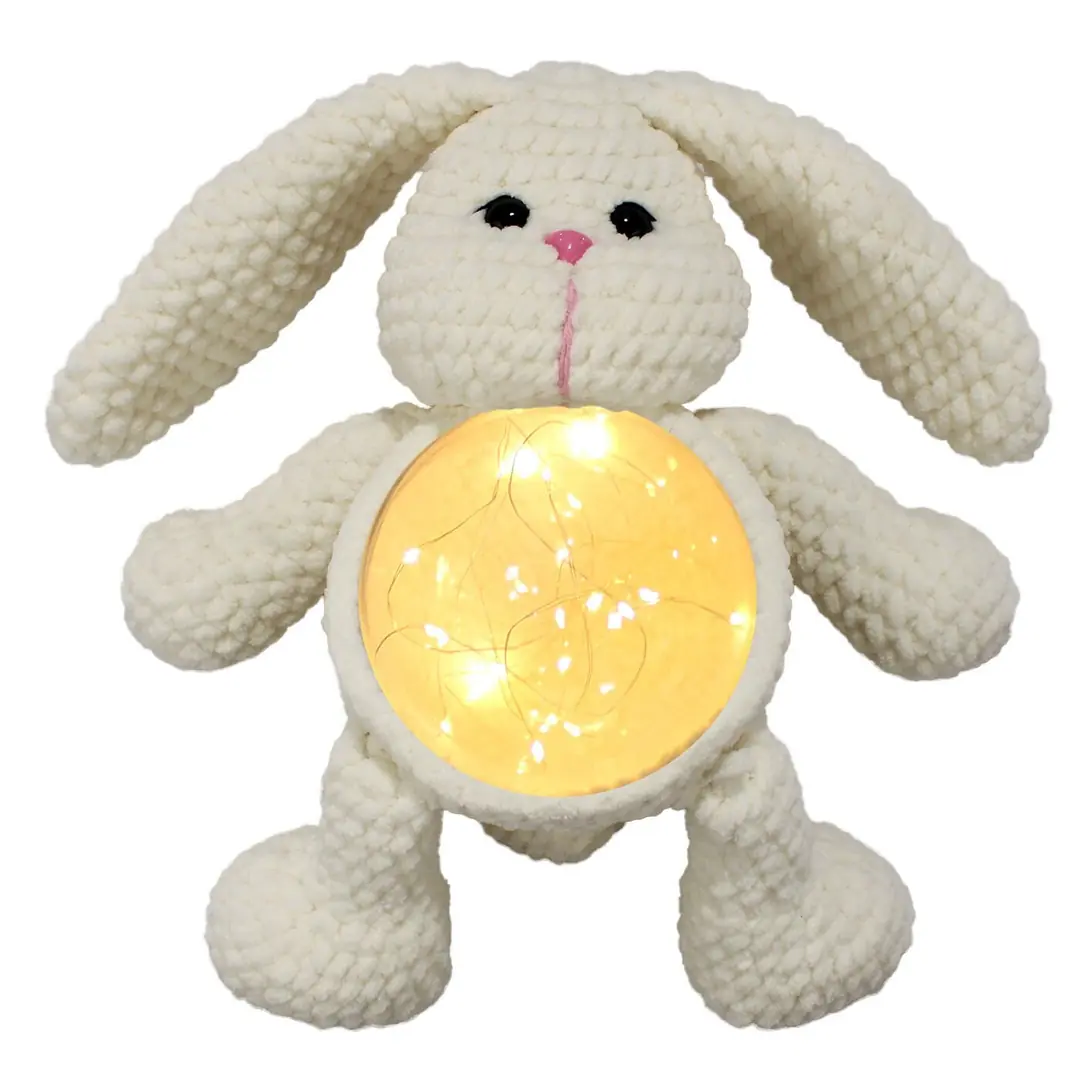 Amigurumi Ekru Krem Tavşan Gece Lambası Pilli Aksesuar Oyuncak