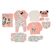 Kız Bebek Somon Beyaz Cute Baby Yazılı Panda Baskılı 10 Parça Hastane Çıkış Seti 1