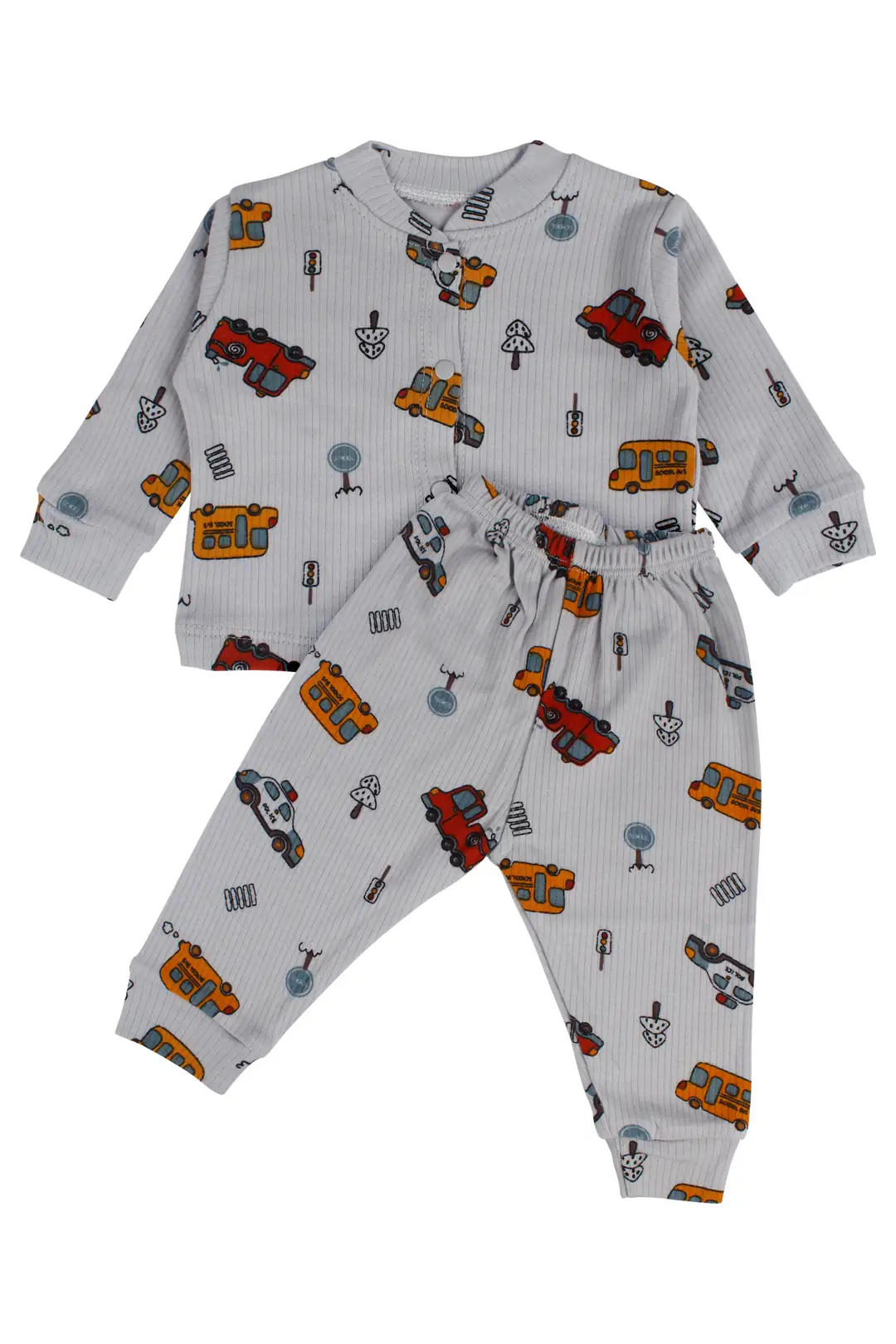 Erkek Bebek Gri Araba Baskılı 2'li Pijama Takımı
