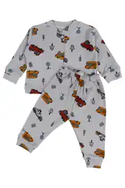 Erkek Bebek Gri Araba Baskılı 2'li Pijama Takımı 1